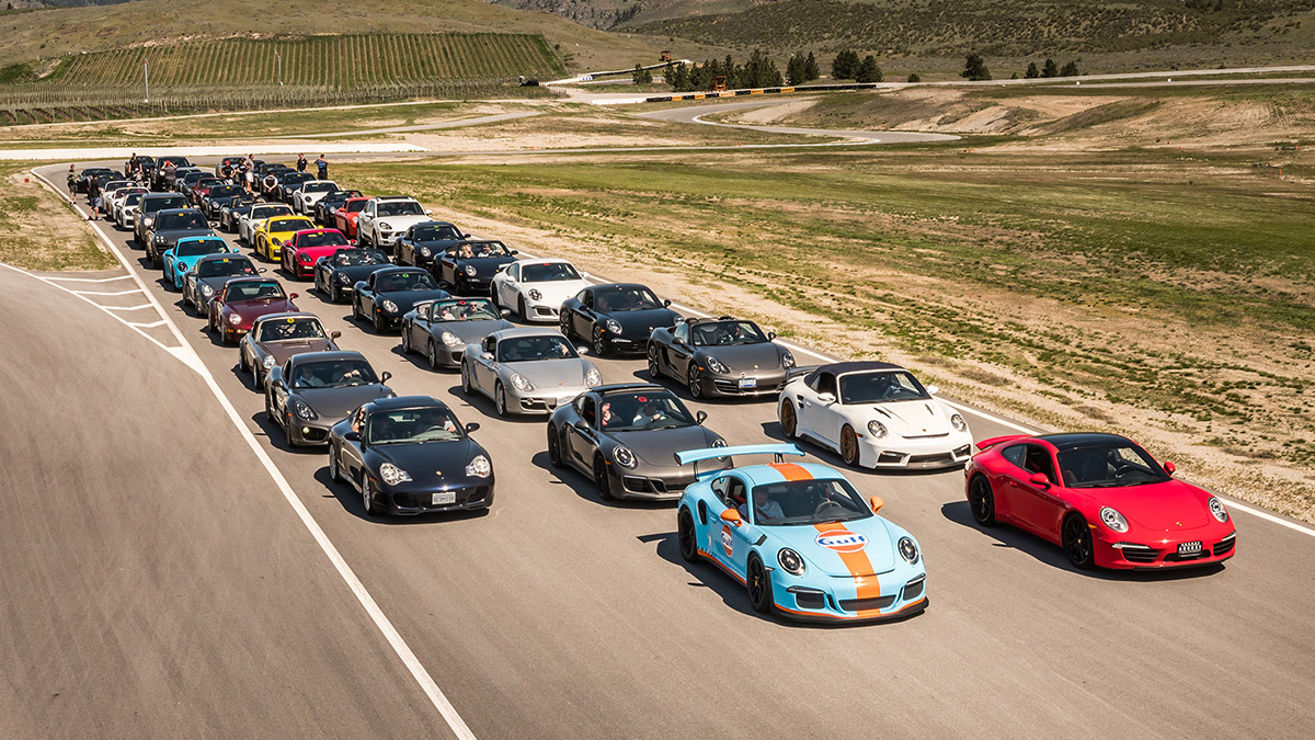 Image of multiple Porsches at a PCA event.