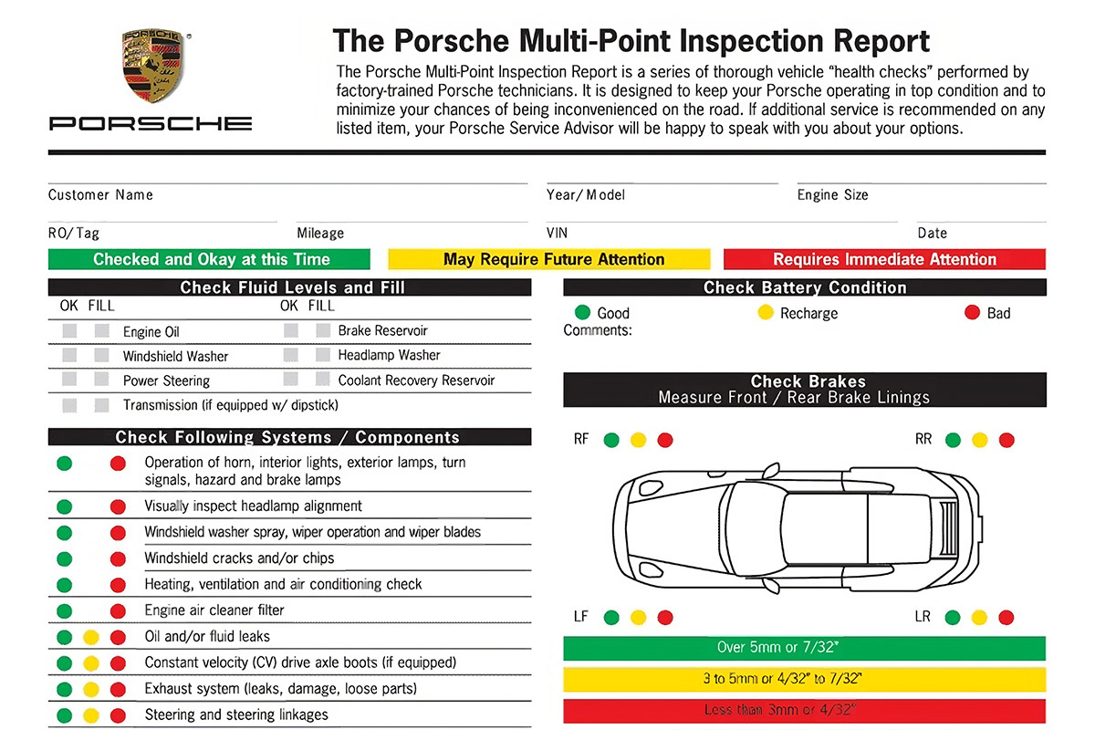 Image of a Porsche pre purchase inspection report.