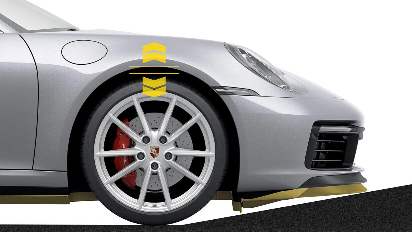 Image of a Front Axle Lift System that uses an electro-hydraulic function for raising the front axle by approximately 1.5 in. at the push of a button to increase ground clearance at speeds up to 31 mph.